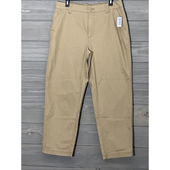Old Navy High Rise OG Chino Khaki Pants Womens L NWT Elastic Waistband - Picture 1 of 6